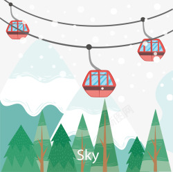 度假中心雪山上经过的缆车矢量图高清图片