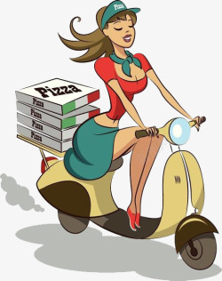 电动车小哥一个送披萨的女士高清图片