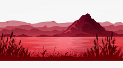 红色简约戈壁山丘装饰图案素材