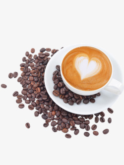 研磨咖啡饮品爱心咖啡和咖啡豆高清图片