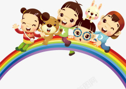 彩虹上的卡通儿童素材