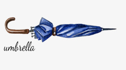 蓝色雨伞手绘素材