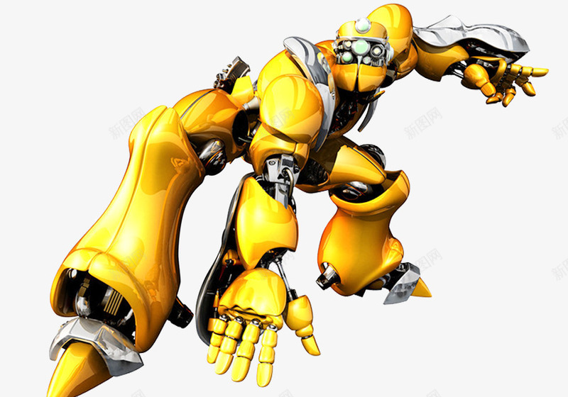 黄色金属机器人png免抠素材_新图网 https://ixintu.com 卡通 控制 机器人手 机械手臂 盔甲