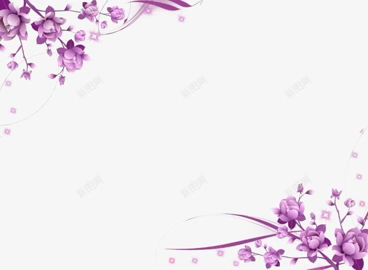 紫色花朵抽象装饰风格背景png免抠素材_新图网 https://ixintu.com 优雅 对角花 紫色 纹理 背景 花纹 花边 装饰风 边框