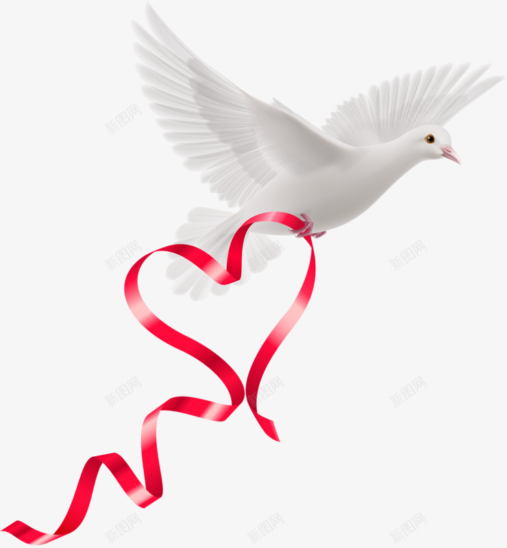 白色和平鸽png免抠素材_新图网 https://ixintu.com 和平鸽 彩带 爱心 白色 鸽子