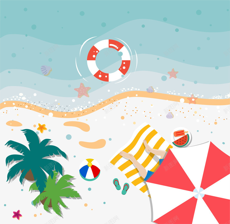 惬意的沙滩之行png免抠素材_新图网 https://ixintu.com 周末愉快 日光浴 沙滩度假 海边度假 矢量素材 遮阳伞