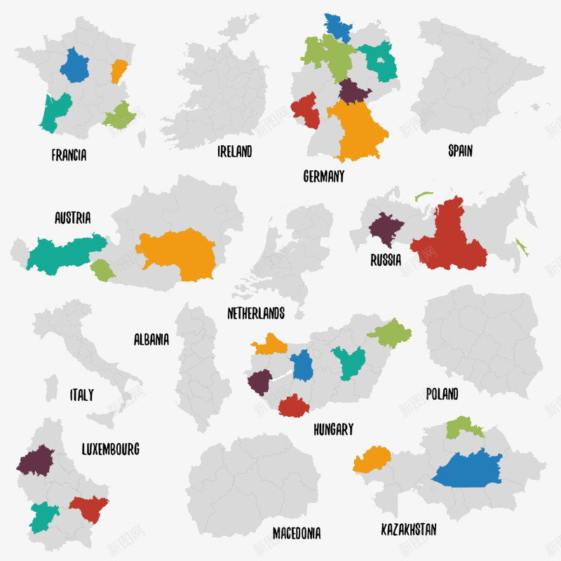 不同国家地图png免抠素材_新图网 https://ixintu.com 世界 卡通地图 国家地图 地图