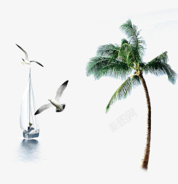 夏天海边海报椰子树和海鸥高清图片