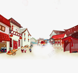 红色小房子新年大背景图高清图片