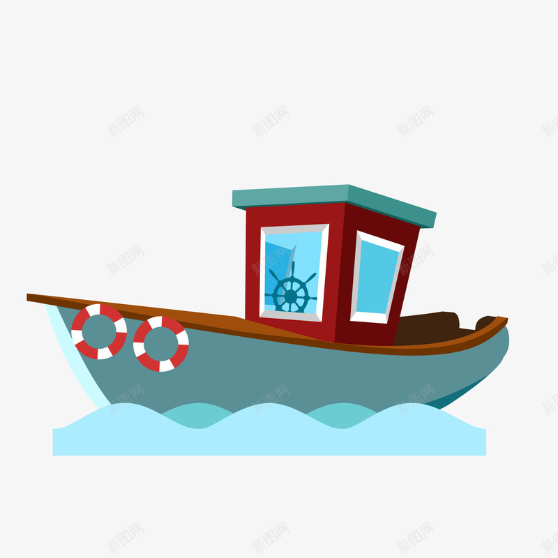 海面上的小船png免抠素材_新图网 https://ixintu.com 卡通轮船 海面小船 背景装饰 航海工具
