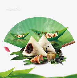 绿色扇子端午节粽子装饰高清图片