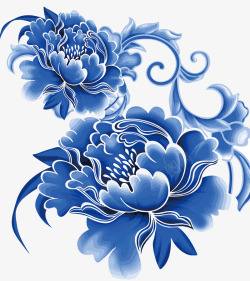 牡丹青花瓷花纹之牡丹矢量图高清图片