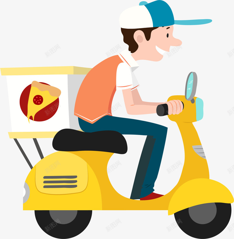 送外卖的年轻小伙子png免抠素材_新图网 https://ixintu.com 年轻小伙子 披萨外卖 电动车 送外卖 送货 骑着车