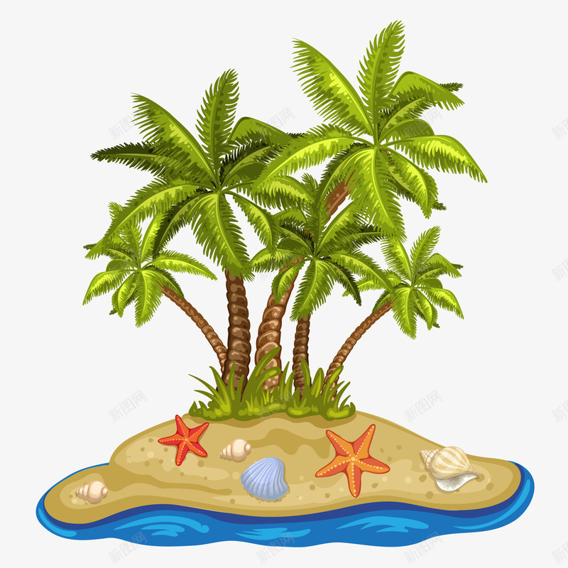 卡通夏日沙滩椰汁树png免抠素材_新图网 https://ixintu.com 卡通 夏日 椰汁树 沙滩 海星 装饰