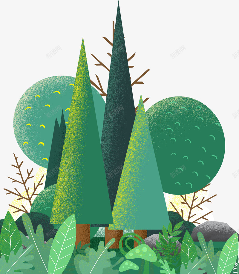 手绘风景插画psd免抠素材_新图网 https://ixintu.com 手绘 手绘插画 景色 树木 植物 装饰图案 风景