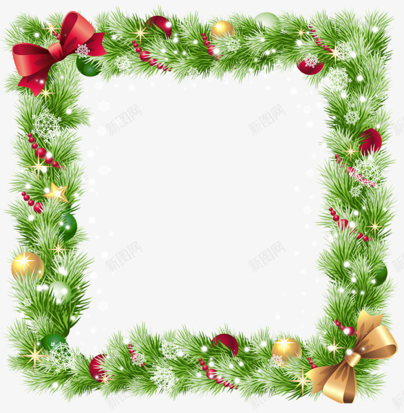 方形圣诞元素边框png免抠素材_新图网 https://ixintu.com 圣诞节框子 方形 相框 绿色 边框