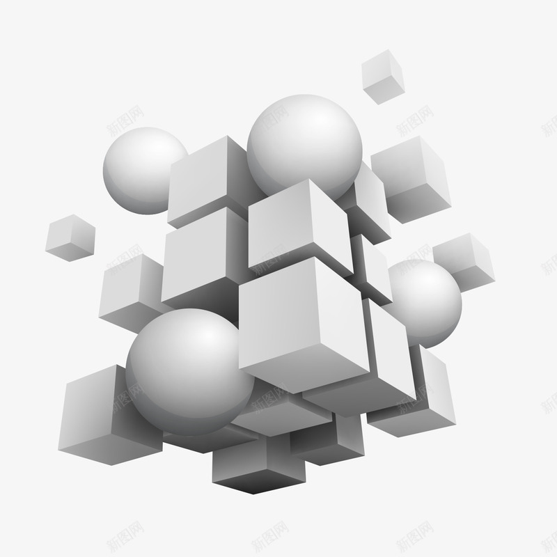 方块和圆球png免抠素材_新图网 https://ixintu.com 商务 圆球 排列 整体 方块 有序 灰色 质感 部分