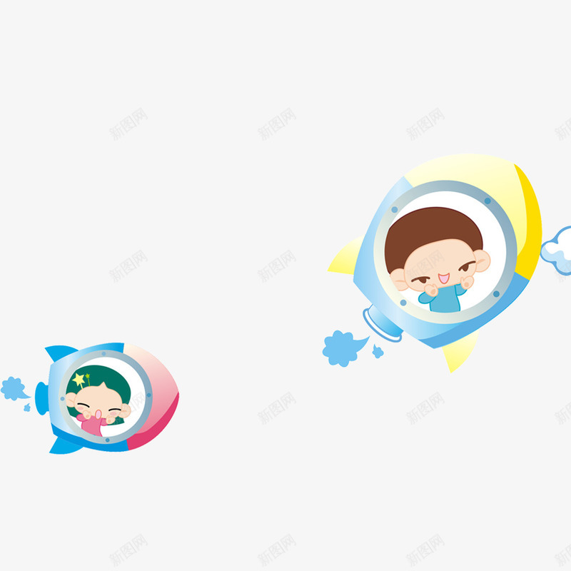 卡通psd免抠素材_新图网 https://ixintu.com 儿童 卡通人物 飞船