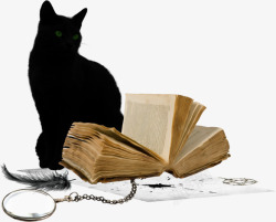 万圣节黑猫复古书本素材