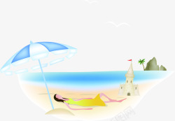 创意彩绘风格沙滩度假大海素材