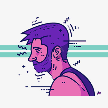 一个看起来很烦躁的人png免抠素材_新图网 https://ixintu.com 大胡子 很多状态元素 穿背心 紫色头发