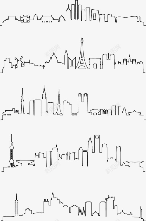 城市png免抠素材_新图网 https://ixintu.com 上海 巴黎 手绘城市 曼谷 简约城市 线条城市