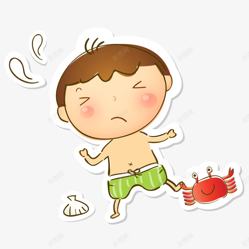 被螃蟹咬住的男孩矢量图ai免抠素材_新图网 https://ixintu.com 人物设计 儿童节 沙滩 海边 男孩 螃蟹 矢量图