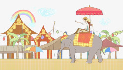 大象情侣卡通情侣骑大象高清图片