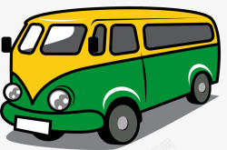 小巴黄绿色卡通巴士矢量图高清图片