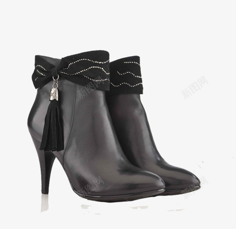 黑色低跟鞋png免抠素材_新图网 https://ixintu.com 产品实物 流苏装饰 皮靴 短靴 靴子