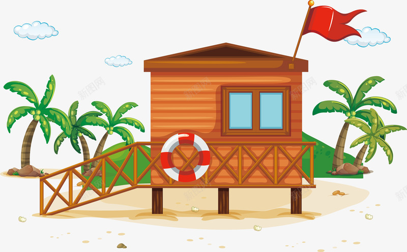 海边度假屋png免抠素材_新图网 https://ixintu.com 小屋 木屋 椰树 沙滩 海边 矢量房子免费下载 自然乐园