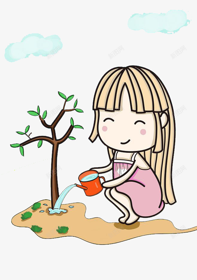 正在给小树浇水的小女孩png免抠素材_新图网 https://ixintu.com 农民劳作 劳作 干活 树 栽种 植树 植树日 植树活动 植树节 植物 浇水 种树 种树场景 种植