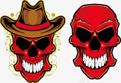 牛仔海报红色带牛仔帽的骷髅头高清图片