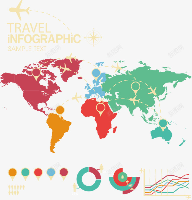 旅游目的地统计png免抠素材_新图网 https://ixintu.com 世界地图 出行 定位 数据分析 数据统计 旅游 旅行 趋势图