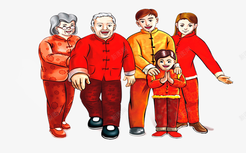 和睦的一家人动画png免抠素材_新图网 https://ixintu.com 中国新年 和睦的三代人 喜迎新春