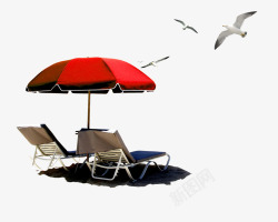 休闲旅游沙滩太阳伞躺椅高清图片