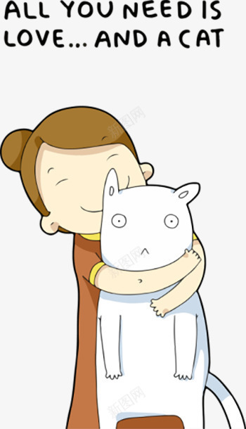 你需要的是爱和一只猫png免抠素材_新图网 https://ixintu.com 动画 卡通 小女孩 手绘 插图 插画 爱 猫 英文字体