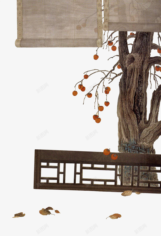 中国风树下庭院古风手绘背景png免抠素材_新图网 https://ixintu.com 古风 国风 庭院 背景