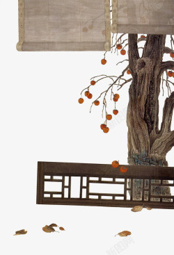 中国庭院中国风树下庭院古风手绘背景高清图片
