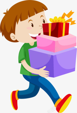 抱着盒子抱着礼物的可爱男孩高清图片