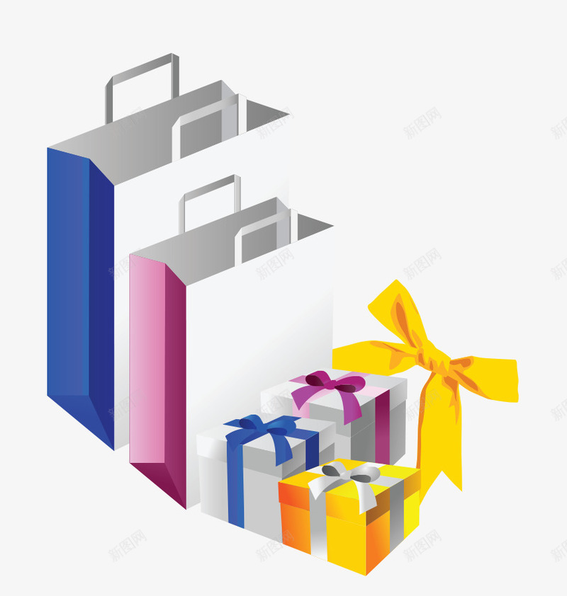 扁平化购物袋与礼物盒png免抠素材_新图网 https://ixintu.com 卡通 盒子 矢量袋子 礼物 礼物盒 购物 购物袋