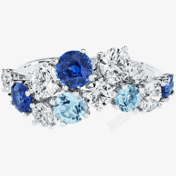 实物蓝宝石镶钻银戒指素材