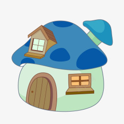 蓝色小蘑菇卡通手绘蓝色蘑菇房子高清图片