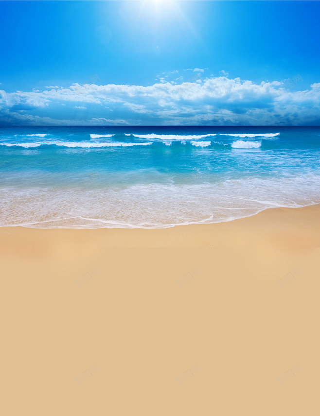 夏日海边海滩背景png免抠素材_新图网 https://ixintu.com 夏日海滩 夏日海边 海滩 海边 蓝色 海水 天空 白云