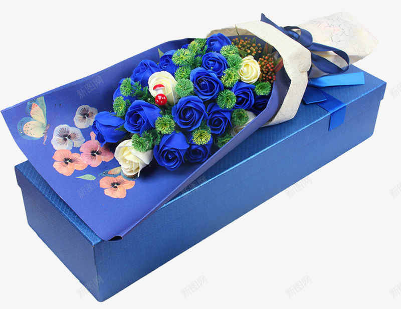 蓝色装饰盒子玫瑰png免抠素材_新图网 https://ixintu.com 免费png素材 玫瑰 蓝色 装饰盒子
