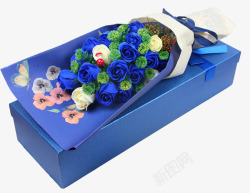 蓝色装饰盒子玫瑰素材