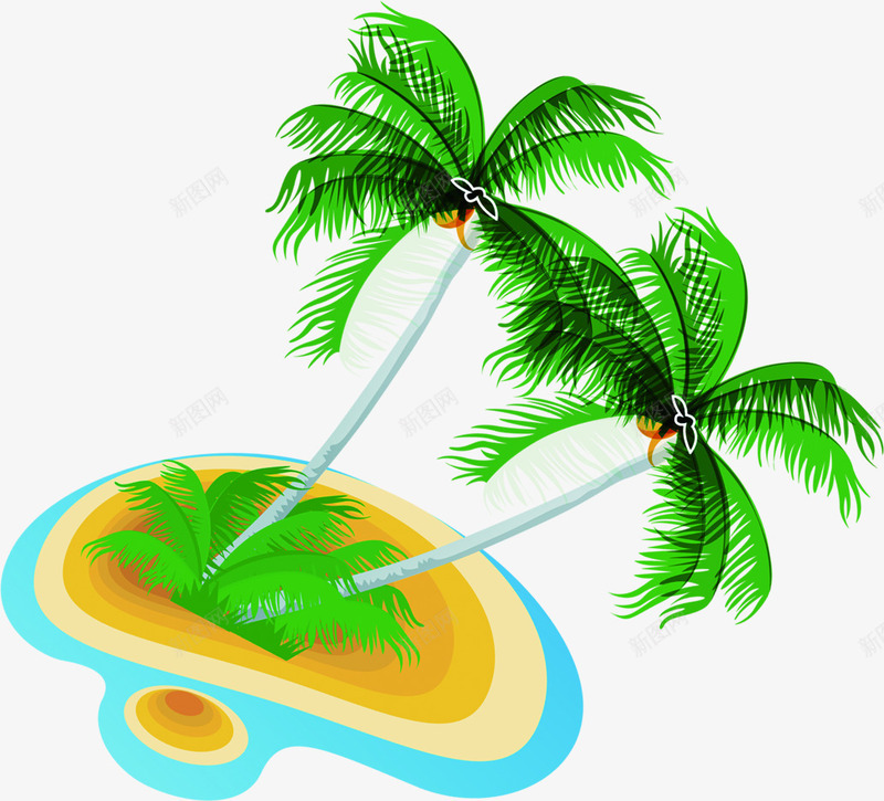 手绘绿色椰林沙滩png免抠素材_新图网 https://ixintu.com 椰林 沙滩 绿色