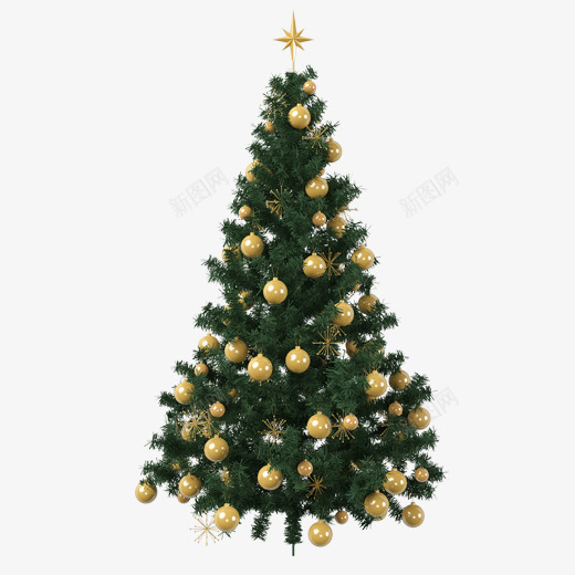 一棵装饰好的圣诞树psd免抠素材_新图网 https://ixintu.com 一棵圣诞树 圣诞节 手绘 派对 礼物 装饰 金色挂饰