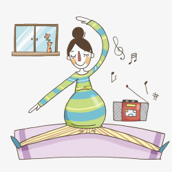 放松心情的孕妇听音乐练瑜伽放松心情高清图片