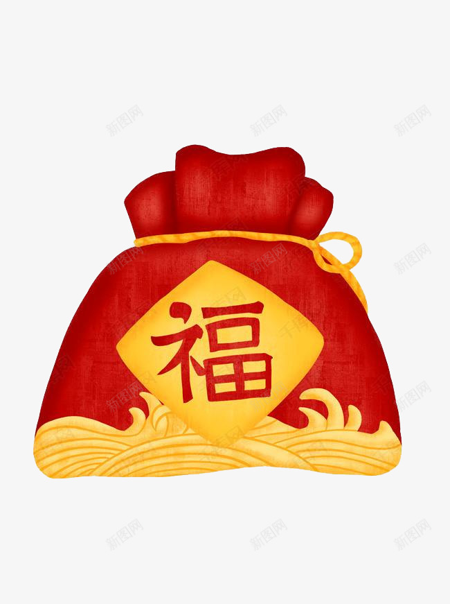 大红福字布袋png免抠素材_新图网 https://ixintu.com 大红包 新年 福袋 红布带